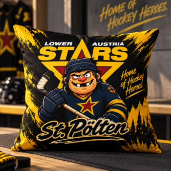 LA Stars Riesen-Kissen mit Hockeyheld St. Pölten im schwarz-gelben Lower-Austria-Stars-Design